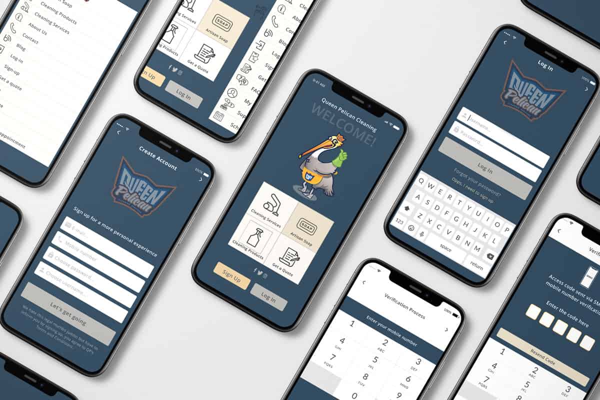 Mock up of various queen pelican phone screens