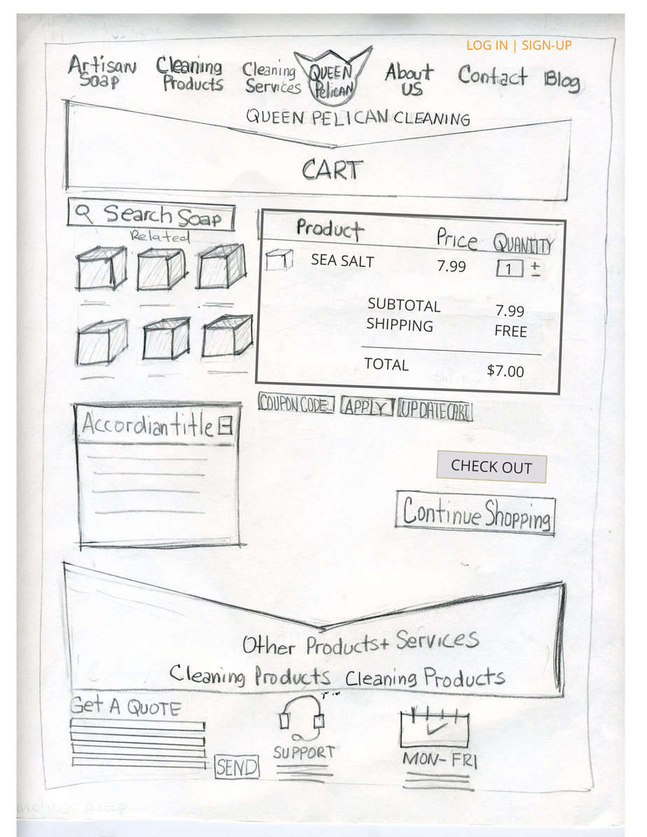 sketch of check out cart for queen pelican