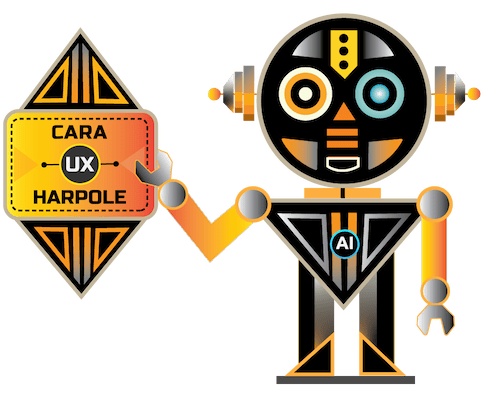 UX Design Warrior — bot and shield representing convergence of design and technology