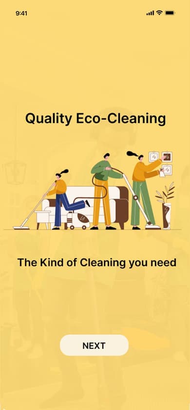 Yellow theme — Quality Eco-Cleaning, second onboarding screen, 2021