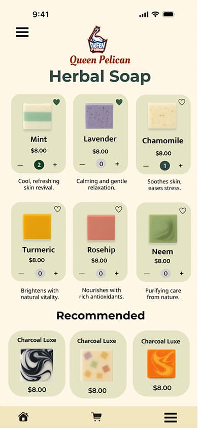 Queen Pelican herbal soap product page — 2025