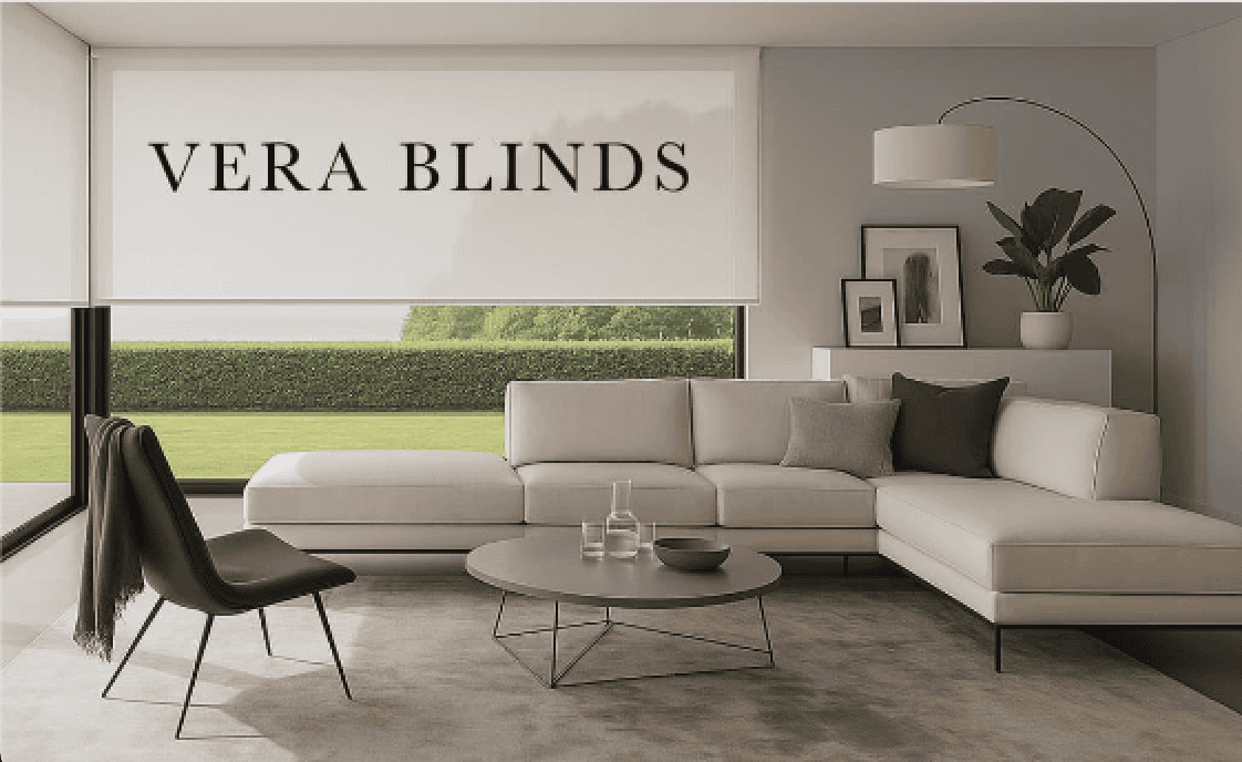 Living room design with Vera Blinds type on the blinds modern living space