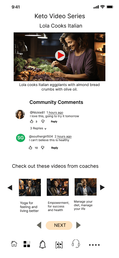 Community comments and coach videos