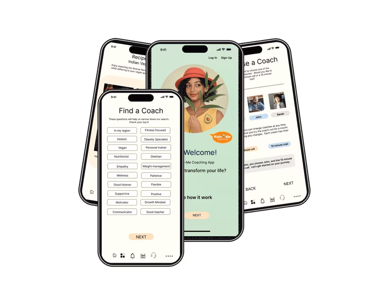 Keto Me app prototypes on mobile device