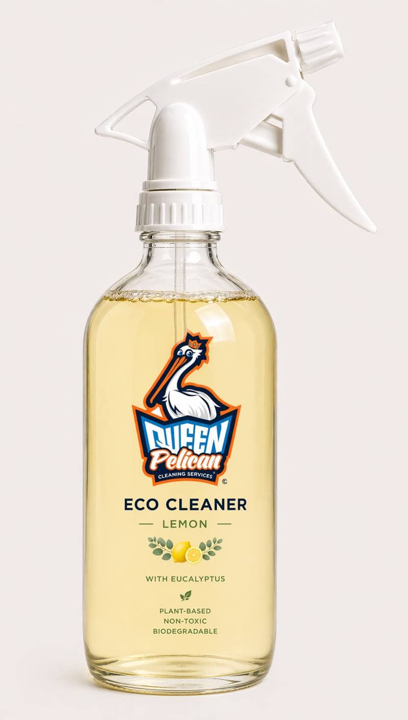 Queen Pelican Eco Cleaner — lemon with eucalyptus, plant-based, non-toxic, biodegradable in glass spray bottle